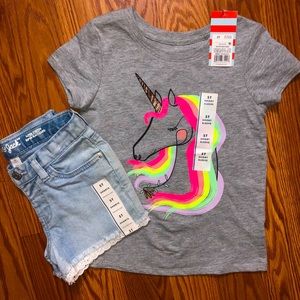 2pc Unicorn shirt & jean shorts - Girls
